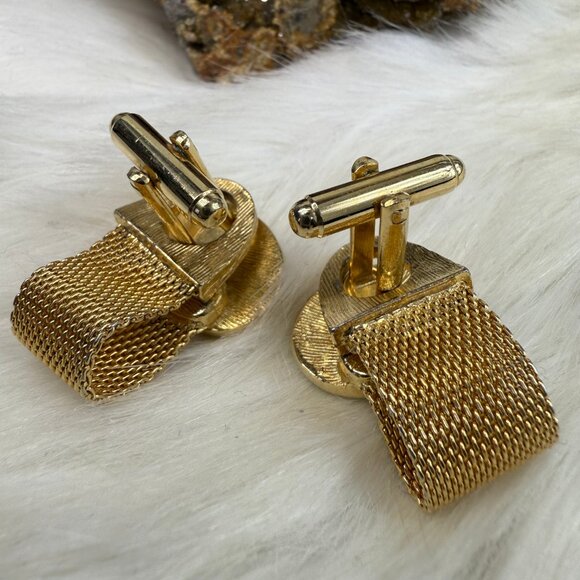 Vintage Men's Cuff Links Black Oval Mesh Wrap Around MCM Formal - Picture 7 of 8